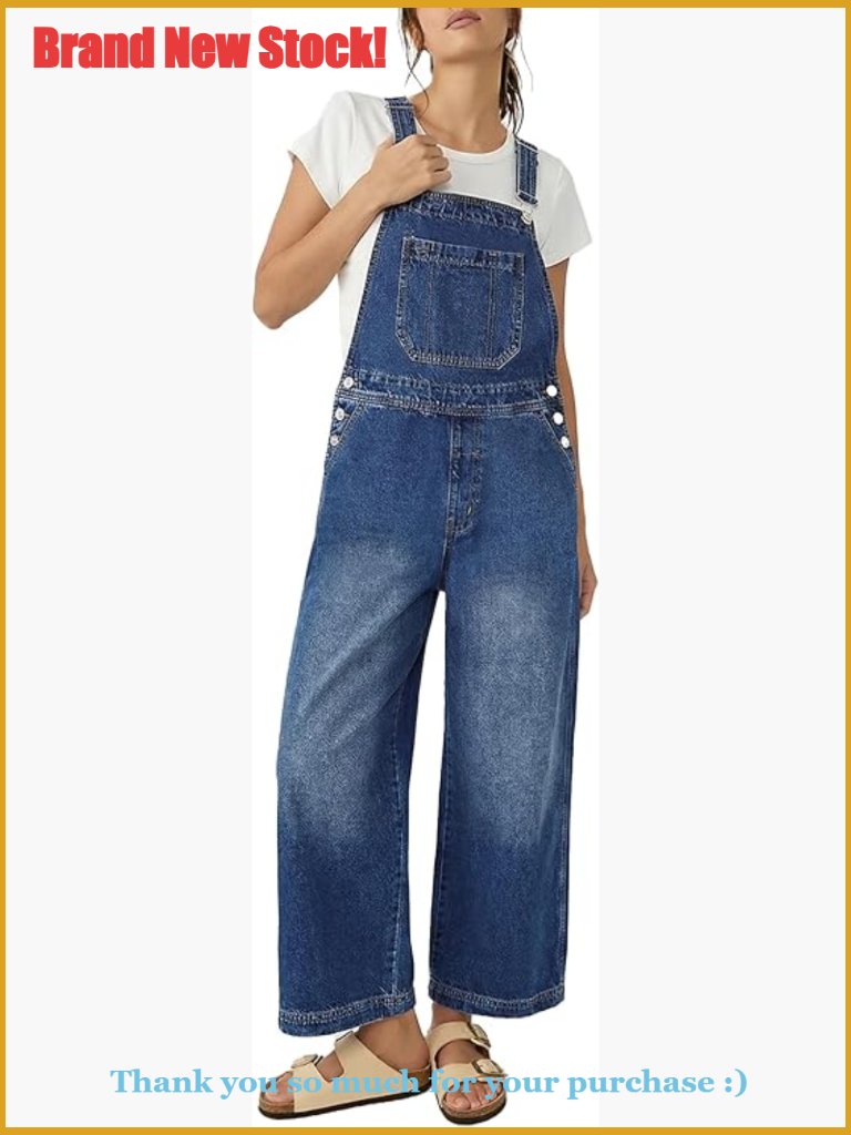 Wide Leg Denim Overalls, Adjustable Strap Bib Romper, Cotton Blend